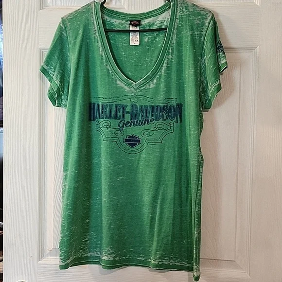 Green V-neck Harley Davidson shirt - Picture 1 of 3